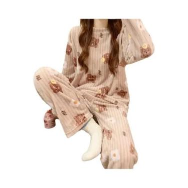 Imagem de Conjunto De Pijamas De Inverno Para Mulheres Em Fleece Coral Quente, C