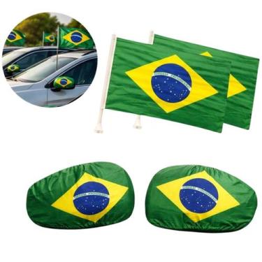 Imagem de Kit Capa de Retrovisor Brasil + Bandeira do Brasil para Carro