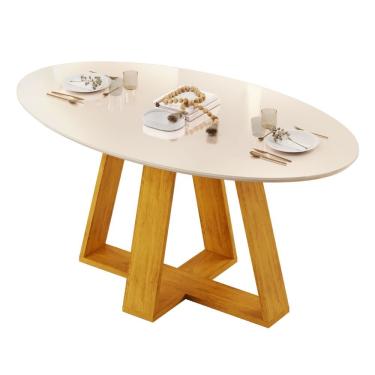 Imagem de Mesa Sala De Jantar Tampo Em Vidro 1,80m Vick Madeirado/off White