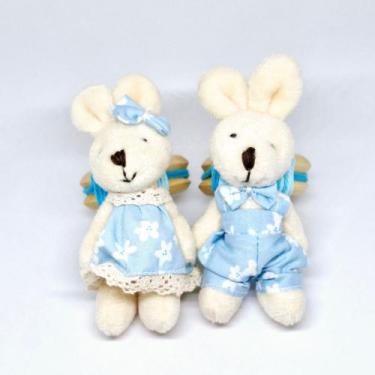 Imagem de Porta Guardanapo Casal Coelhos Pelúcia - Decor Madame Blue, Azul Claro