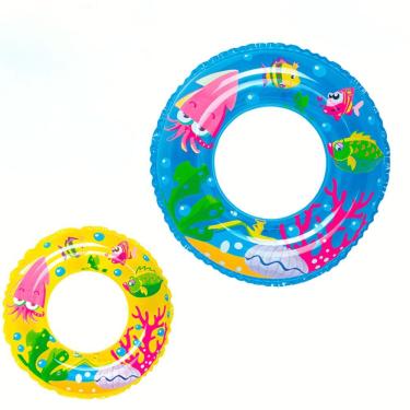 Imagem de Boia Inflável Circular Infantil Fundo do Mar 60cm Azul para Piscina e Praia Wellmix