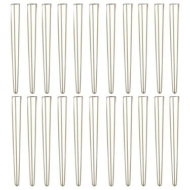 Imagem de Kit 20 Pés Hairpin Legs para Móveis Gran Belo G41 Aparador Mesa de Canto Ferro Maciço 90cm Dourado