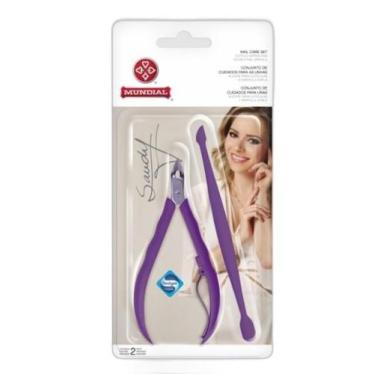 Imagem de Kit alicate para cuticula + espatula dupla sandy cor roxo mundial