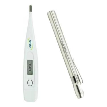 Imagem de Kit Termometro Corporal + Lanterna Clinica Para Ver Garganta Cor:Prata