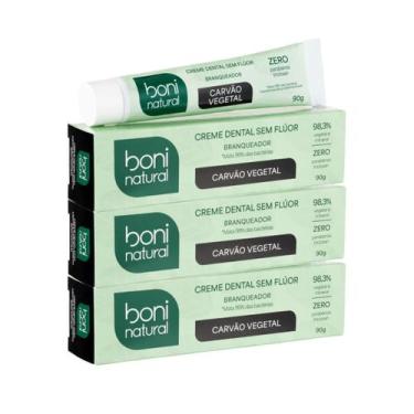Imagem de Kit 3 Creme Dental Boni Natural Menta e Carvão Vegetal 90g