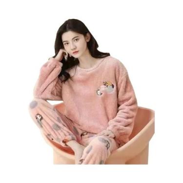 Imagem de Pijamas Femininos De Flanela Grossa E Quente, Conjunto De Loungewear C