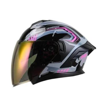 Imagem de Capacete Retro Unissex Leve Para Motocicleta Com Dupla Lente E Visor S
