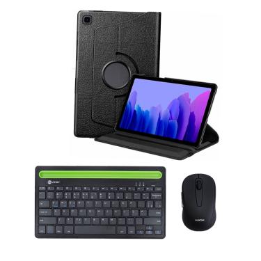 Imagem de Capa Giratória Preta p/ Tablet Samsung A7 T500 T505 10.4 + Teclado e Mouse Bluetooth Sem Fio p/ Estudo e Trabalho