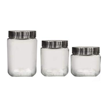 Imagem de Jogo de 3 Porta Mantimentos Quadrados em Vidro com Tampa Dynasty Transparente