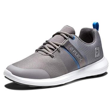 Imagem de FootJoy Tênis de golfe masculino Fj Flex estilo temporada anterior, Cinza/azul, 38