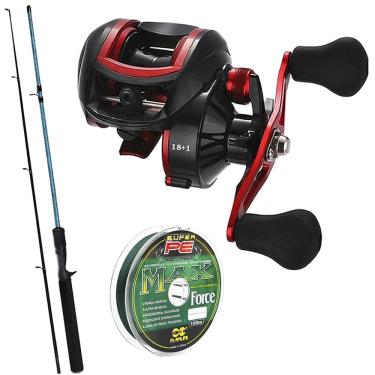 Imagem de Kit Pesca Carretilha 19 Rolamentos Com Vara 1,80mts E Linha Multifilamento