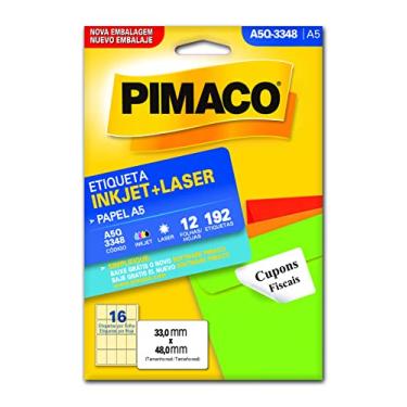 Imagem de Etiqueta Adesiva Pimaco, Ink-Jet/Laser A5, A5-Q3348E, Branca, 33x48mm, Envelope com 12 fls-192 etiquetas, 874861
