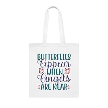 Imagem de Butterflies Appear When Angels Are Near, Sacola Engraçada, Bolsa de Ombro, Sacolas Reutilizáveis, Cesta de Natal de Aniversário, Branco