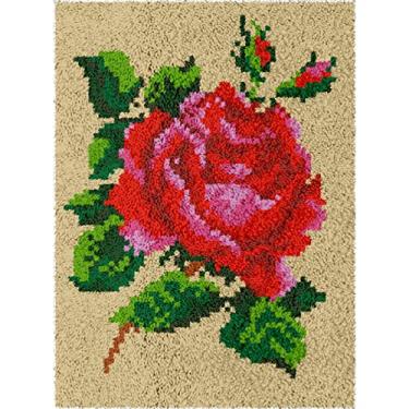 Imagem de Tapete de gancho de trava com padrão de flores impressas, tapete de tapete de crochê, tapete de almofada de sofá de fio tapeçaria de crochê DIY tapete artes artesanato 52×38cm