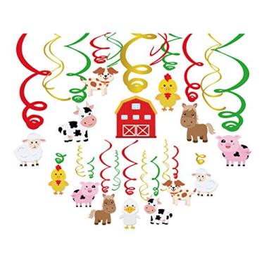 Imagem de (Farm Hanging Swirl) - Kristin Paradise 30Ct Farm Animal Hanging Swirl Decorations, Barnyard Party Supplies, Barn Yard Birthday Theme, Petting Zoo Farmhouse Kids Decor First 1st Boys Girls Baby Shower, Sheep Cow Bday Favours