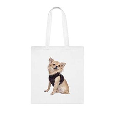 Imagem de Bolsa para cachorro chihuahua, presente para cachorro chihuahua, aniversário de cachorro chihuahua bolsa de ombro para cachorro chihuahua, bolsa reutilizável para cães chihuahua, Branco