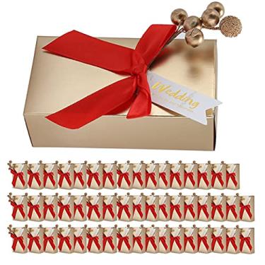 Imagem de Caixas de lembrancinhas de festa com laço, 50 peças, caixa de presente de papel doce, sacos retangulares de glitter para lembranças, casamento, formatura, aniversário, dia das mães,