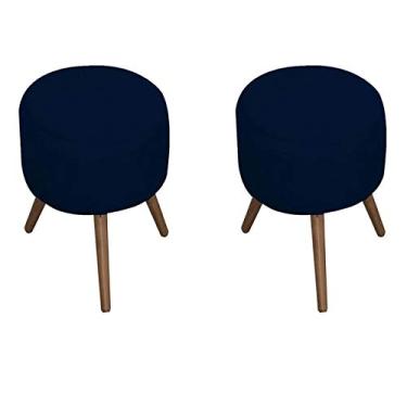 Imagem de Kit 2 Puff Redondo Paola Suede Azul Escuro - JRV Móveis