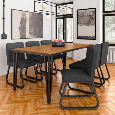 Imagem de Mesa Com 6 Cadeiras Industrial 1,8 Aspen Pr/cin/grf - Móveis Arapongas