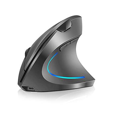 Imagem de docooler 2.4G sem fio vertical mouse vertical recarregável ergonômico mouse 3 níveis de DPI ajustáveis RGB luz de fluxo Plug N Play, cinza