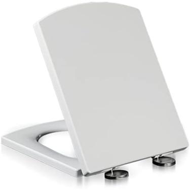 Imagem de Assento De Vaso Sanitário Quadrado Branco Com Fecho Suave Com Dobradiça De Liberação Rápida Ajustável De 360°, Assento De Vaso Sanitário Padrão Ideal,34.5X43CM(13.58X16.92IN),Hilarious123