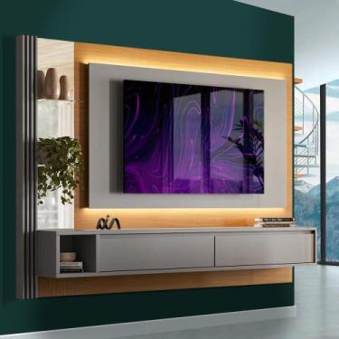 Imagem de Painel Moderno Ripado Com Espelho E Led Tv Até 65 Polegadas Cinza Marr