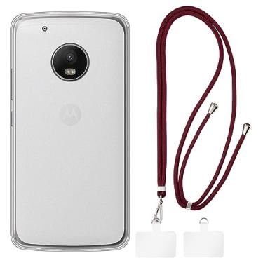 Imagem de Shantime Capa Motorola Moto G5 Plus + cordões universais para celular, pescoço/alça macia de silicone TPU capa protetora para Motorola Moto G5 Plus (5,2 polegadas)