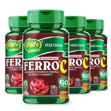 Imagem de Kit C/ 4 Ferro + Vitamina C - 60 Cápsulas 500Mg Unilife