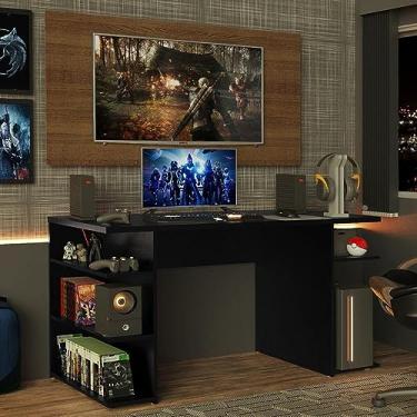Imagem de Mesa para Computador Gamer Madesa 9409 e Painel para TV até 50 Polegadas - Preto/Rustic