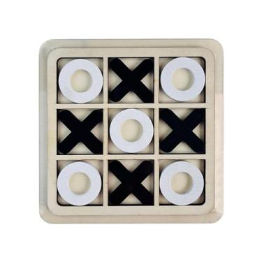 Imagem de Fancyes Tic tac toe de madeira jogo de tabuleiro xo brinquedo de mesa clássico jogo de família decoração de mesa de café para crianças adultos 18cm x 18cm, Preto branco