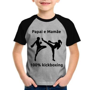 Imagem de Camiseta Raglan Infantil Papai E Mamãe 100% Kickboxing - Foca Na Moda