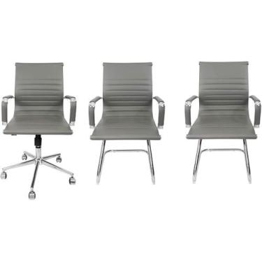 Imagem de Kit  2 Cadeiras Esteirinha E 1 Cadeira Secretária Executiva Cor Cinza