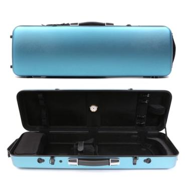 Imagem de WUQIMUSC Estojo para violino 4/4 tamanho completo de alta resistência capa dura de fibra de carbono Alças duráveis Armazenamento interno com alças de mochila bolsa de folha de música (azul, trava de fivela)