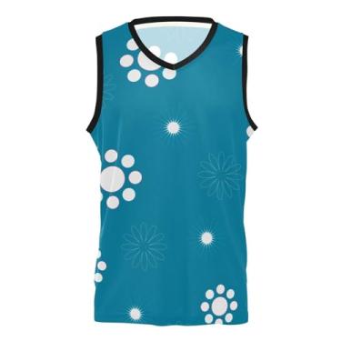 Imagem de KLL Camiseta regata masculina azul abstrata flor moda atlética basquete equipe scrimmage respirável sem mangas para homens, Moda floral abstrata azul, XXG