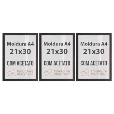 Imagem de Kit 3 Moldurad De Madeira A4 (21x30cm) Com Acetato Documentos Alvaras e Diplomas temos cores Branca Preta Dourada Tabaco (Preto)