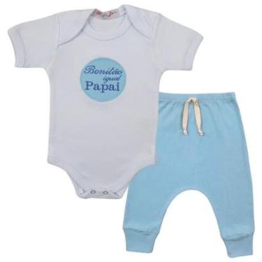 Imagem de Conjunto Body Manga Curta Bordado Bonitão Igual Papai e Calça Suedine Mijão Culote - Roupa Bebê-Masculino