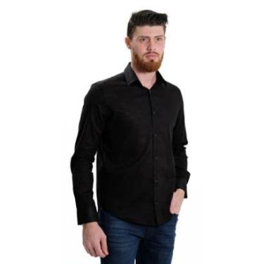 Imagem de Camisa Masculina Ixória Slim Fit Manga Longa Preta Marca Luxo-Masculino