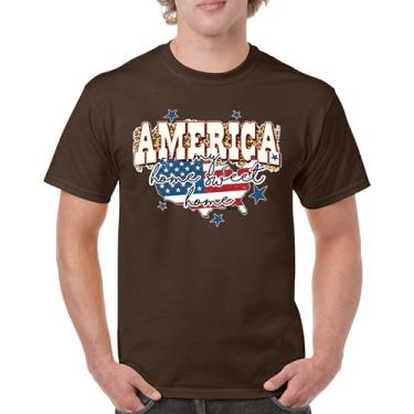 Imagem de Camiseta masculina America My Home Sweet Home 4th of July Stars and Stripes Pride American Dream Patriotic USA Flag, Marrom, G