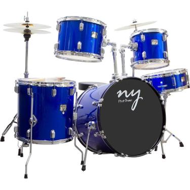 Imagem de Bateria Acústica 2t Cromada Azul Com Banco Ny-f1rst [F097]