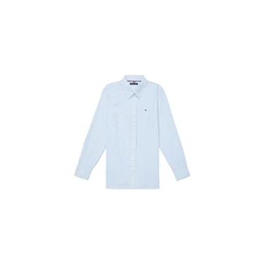 Imagem de Tommy Hilfiger Camisa feminina listrada adaptável com fecho magnético, Coleção azul/branco clássico, G