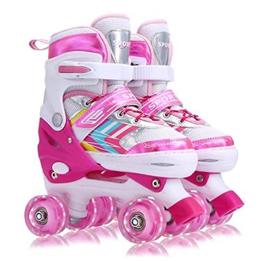 Imagem de Patins para crianças, meninas, meninos, iniciantes, 4 tamanhos ajustáveis com rodas iluminadas (rosa, pequeno (12J-2))