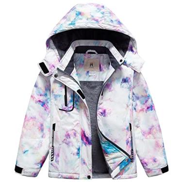 Imagem de Jaqueta de esqui impermeável para meninas, casaco de neve de lã para inverno, à prova de vento, jaqueta de chuva de snowboard, Estampa roxa, 4-5 Anos