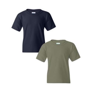Imagem de Gildan Camiseta juvenil de algodão pesado, estilo G5000B, pacote com 2, Azul marinho/verde militar, X-Large