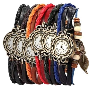 Imagem de yunanwa Pacote com 6 relógios femininos vintage com contas e pulseira de quartzo