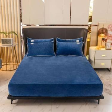 Imagem de Lençol de veludo macio com faixas elásticas, capas de colchão ajustáveis antiderrapantes para cama individual, casal, king size, 160 x 200 cm, azul, 120 x 200 cm