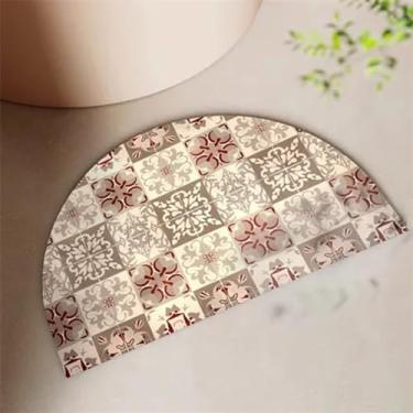 Imagem de Tapetes de banheiro bege mexicano Talavera cerâmica azulejo tapete de banho meio círculo tapetes de banho para banheiro retrô tapete de chuveiro entrada interior exterior tapete (24 × 36 polegadas)