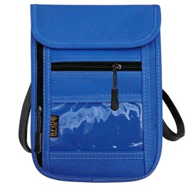 Imagem de Carteira de pescoço de viagem com bloqueio de RFID e porta-passaporte, bolsa de pescoço de viagem para passaporte para mulheres e homens, Azul, Minimalista