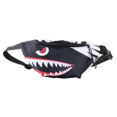Imagem de Pochete para crianças, meninas e meninos, bolsa de cinto infantil com cinto ajustável para esportes, corrida, acampamento, viagem, festival, festa, 3 a 11 anos, Tubarão preto, 4.7*9.4*2.8 inches