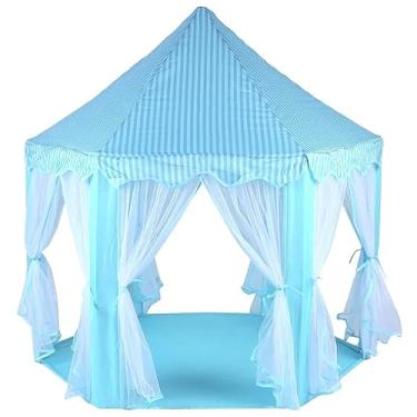 Imagem de Barraca Infantil Tenda Dobravel Iluminada Toca Casinha Castelo Grande Com Luzes (Azul)