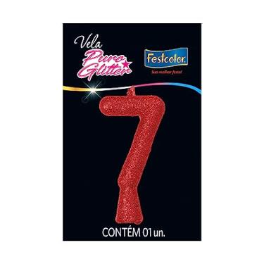 Imagem de Vela Puro Glitter Vermelha N 7 - Embalagem com 1 unidade.